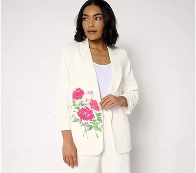 nicole Nicole Miller Strtch Crepe Blazer Ruched Sleeves-Snow White-Large-A688710 - Image 1 of 2
