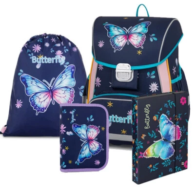OXYBAG Butterfly Schmetterling Ranzen Schulranzen Tornister Set 4 teilig mit Heftbox