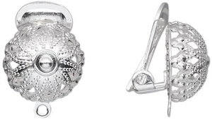 Earring, Clip On, 10 Silver Plated Brass 15x12mm Filigree Dome with Closed Loop - Picture 1 of 2