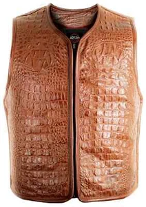 Men' Genuine Cow Leather Vest alligator Embossed vest Men crocodile Brown Vest - Picture 1 of 6