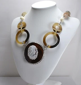 COLLANA IN ARGENTO 925 CAMMEO VOLTO E PIETRA DI LUNA - PEZZO UNICO - AGLN 050 - - Foto 1 di 3