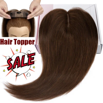100% REMY HUMAN HAIR/Clip In Topper Toupee Hairpiece Silk Base Women Top Wiglets - Image 1 of 4