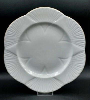 Vintage Shelley White Regency 10" Dinner Plates. Bone China, Gold Scalloped Edge - Image 1 of 4