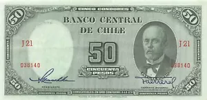 Chile 50 Pesos ND. 1947 P 112b Series J 21 Circulated Banknote N #25 - Picture 1 of 2