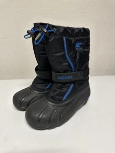 Sorel Black Blue Nylon Insulated Liners Snow Boots Youth Sz 4 Shoes - Picture 1 of 6