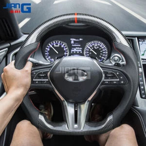 Real Carbon Fiber Flat Sport Steering Wheel Fits For Infiniti Q50 Q60 No Heated - Picture 1 of 9