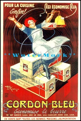 Arte de cocina con impresión de póster vintage de publicidad de mantequilla francesa Cordon Bleu 1926 Foto 1 de 4