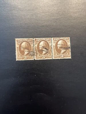 US Stamps Scott #O74 3c Treasury Department Strip Of 3 -Used NG - Image 1 of 2