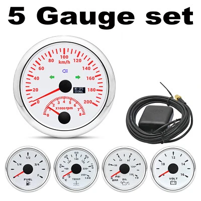 5 Gauge Set 85mm GPS Speedometer 200km/h Tacho Waterproof for Marine Boat Car AU - Image 1 of 4
