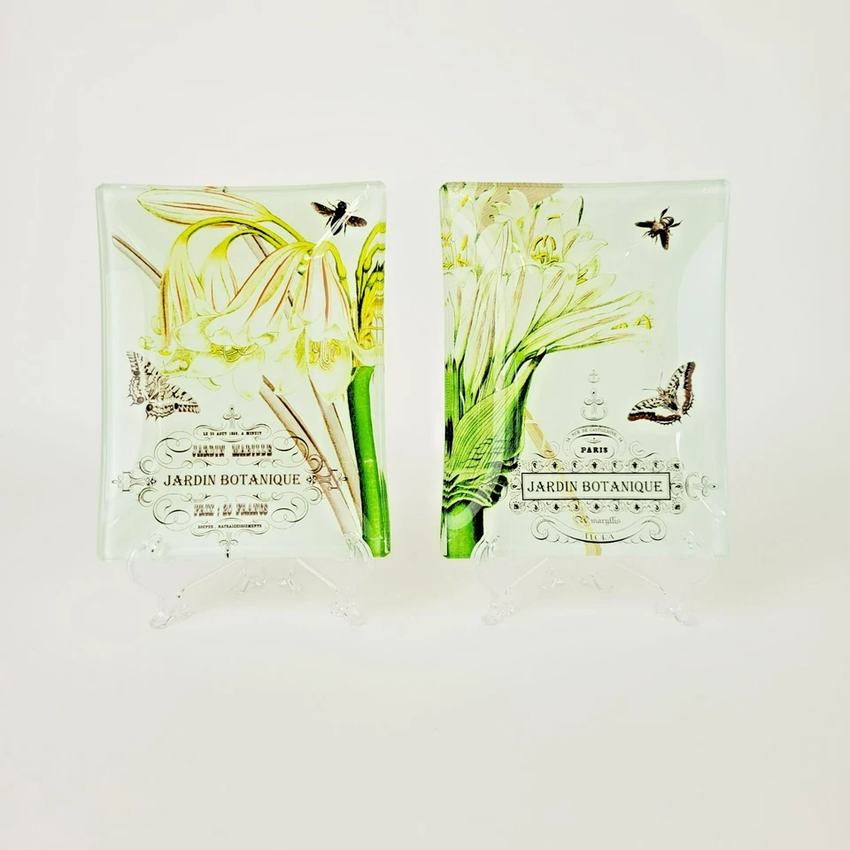 Juego de platos de vidrio botánico 5x7 Studio Z Prima Donna floral polilla abeja decoración de cocina Foto 1 de 4