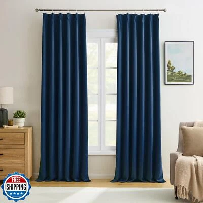 KEQIAOSUOCAI Navy Pinch Pleated Curtains and Drapes 90 Inches Long for Slidin - Image 1 of 4