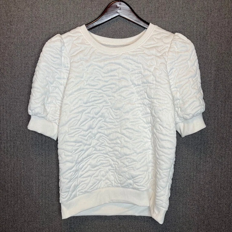 Nine West Sweatshirt Women's Small White Shortsleeve Embroidered Puff Quilted  - Image 1 of 4