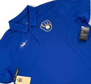 Milwaukee Brewers Shirt Men's L Nike Vintage Throwback Polo Blue New - Picture 1 of 4