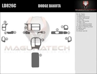 Kit de molduras de tablero para Dodge Dakota 1999 fibra de carbono madera aluminio Foto 1 de 3