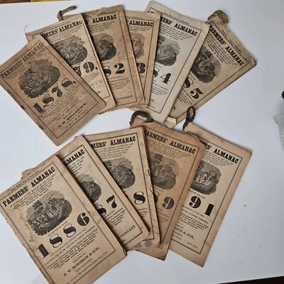 FARMERS ALMANAC 1876-1891 LOT OF 11 HAND-STITCHED EDITIONS RARE - Image 1 of 4