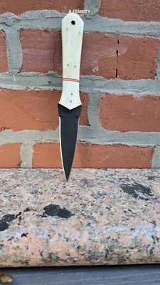 Custom Handmade Carbon Fixed Blade Double Edge Dagger Knife Camel Bone  - Image 1 of 4