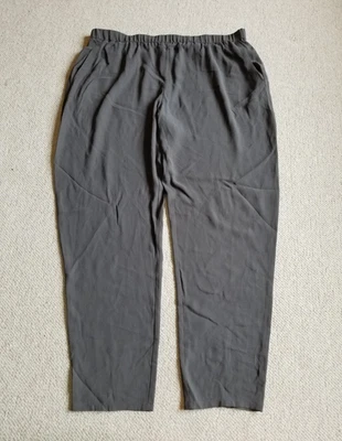 Womens Pants-EILEEN FISHER-grey  silk elastic waist pull on Old Money capsule-L - Image 1 of 4