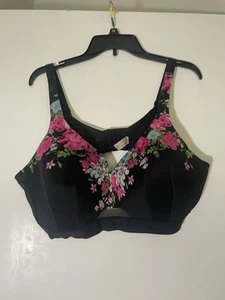 Lane Bryant Cacique Lightly Lined No Wire Bra Black Floral 46C See Desc - Picture 1 of 4