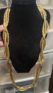 Signed Christian Dior Vintage Gold Tone Twisted Chain Double Belt Necklace? - Picture 1 of 12