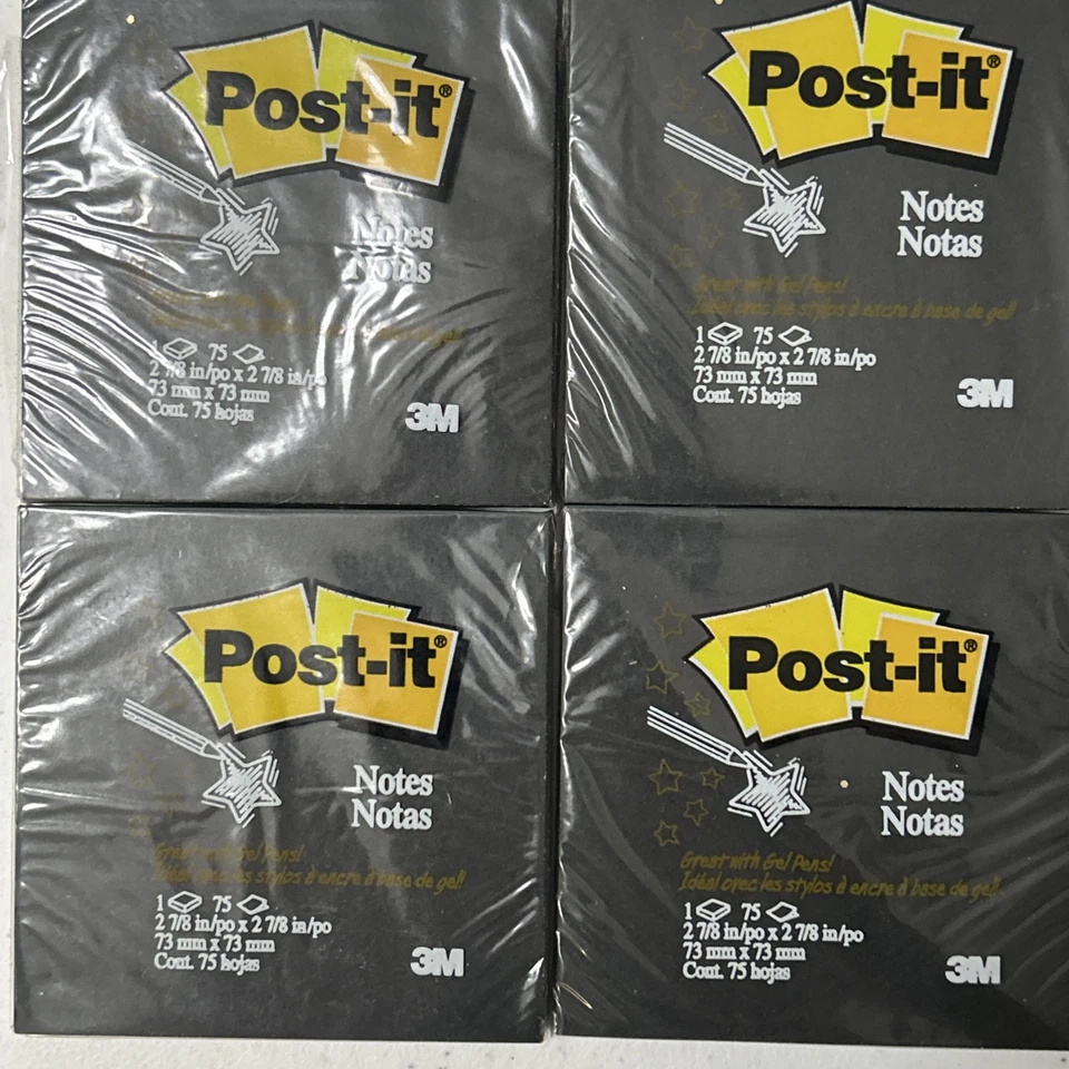 Lot 4 BLACK 3M Post-It Notes  Gel metallic Pen Use Halloween Fall  Gothic - Image 1 of 4