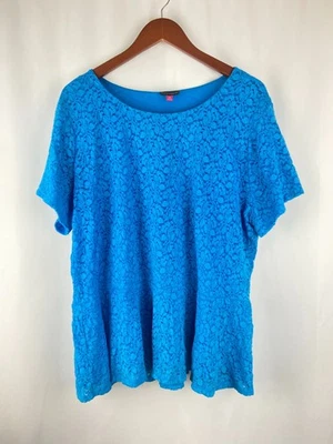 Vince Camuto Women’s 3X Blue Lace Peplum Short Sleeve Blouse Church Work *Stain* - Image 1 of 4