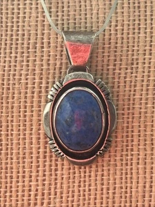 Vintage Navajo M. Nez Lapis Sterling pendant necklace - Picture 1 of 3