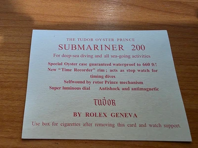 Rolex Tudor Submariner 200 Cigarettes Card inlet english about ``70 - Image 1 of 2