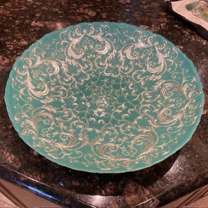 Gorgeous Turkish Bowl-Turquoise w/Reverse Painted Silver Back 12.5" D; Art Deco - Picture 1 of 6