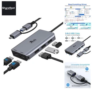 USB C Hub 2 HDMI, USB A auf Dual HDMI Adapter Dockingstation USB C 2 HDMI, 3 ... - Afbeelding 1 van 11