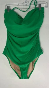 J.Crew One Piece Swimsuit L Kelly Green Ribbed Stretch Bathing Suit beach preppy - Picture 1 of 9
