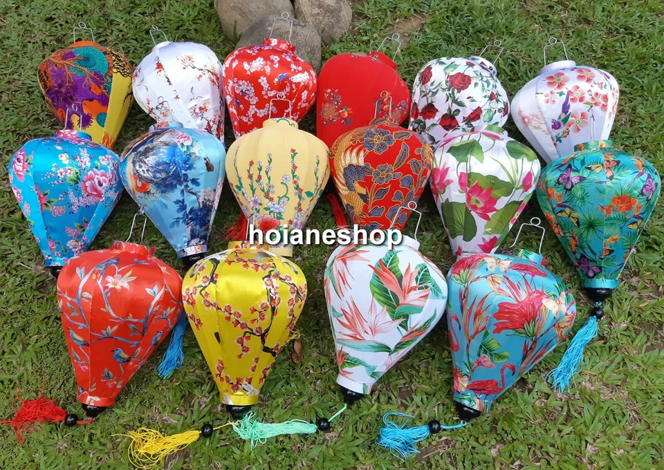 Lote de 16 piezas de linternas de seda HoiAn de 40 cm con estampado de flores en tela Foto 1 de 4