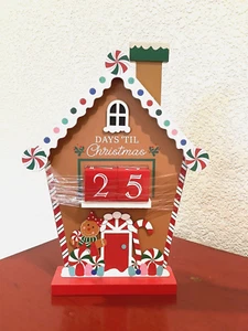 LEBKUCHENHAUS Countdown bis Weihnachten Holz Tischplatte Dekor 13" Zoll ~NEU~ - Bild 1 von 6