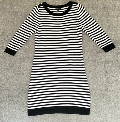 Vestido de algodón a rayas blanco y negro Banana Republic para mujer talla mediana manga 3/4 Foto 1 de 4