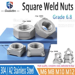 M3 M4 M5 M6 M8 M10 M12 A2 304 Stainless Steel Square Weld Nuts DIN 928 DIN 929 - Picture 1 of 37