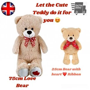 ROMANTIC CUTE TEDDY BEAR VALENTINES DAY HIS & HER GIFT IDEAS BIRTHDAY 75CM 25CM - Picture 1 of 6