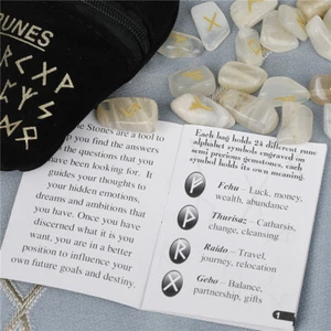 25Pcs Stone Spritual Rune Set Natural Healing Crystal Tumble Gemstone Velvet Bag - Picture 1 of 20