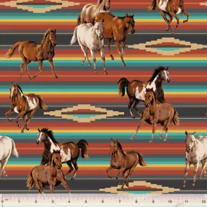Spirit Trail Horses Thoroughbreds 53736C-1 Cotton Canvas Fabric 1/2 YARD - Picture 1 of 1