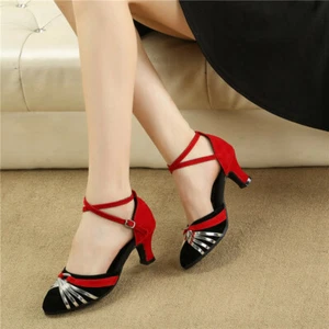 Mujeres Salón de Baile Latino Zapatos Damas Salsa Zapatos Suela de Goma 3,5 cm 5,5 cm Talón - Imagen 1 de 24