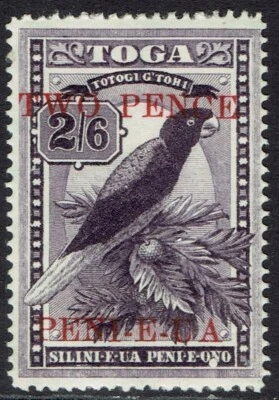 TONGA 1923 TWO PENCE OVERPRINTED BIRD 2/6 WMK UPRIGHT - Image 1 of 2
