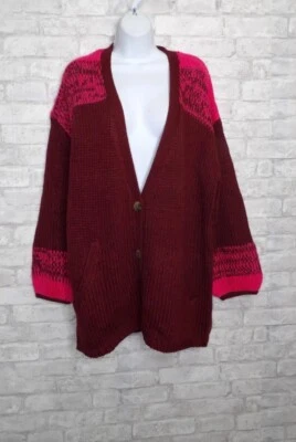 Cárdigan Suéter Sundance Rojo Rosa Fair Isle Nórdico Grueso Tejido Best Friends L Foto 1 de 4