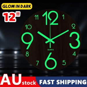 12 inch Indoor Glow In Dark Wall Clock Luminous Non Ticking Quartz Modern Decor - Picture 1 of 12