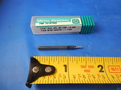 METAL REMOVAL 76197003 1/16" DIA .180 LOC 1/8 SHANK 1 1/2 OAL 4 FLUTE END MILL - Image 1 of 2