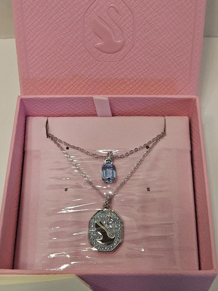 Swarovski Women's Necklace Signum Swan Blue Crystals Pave Long 5628546