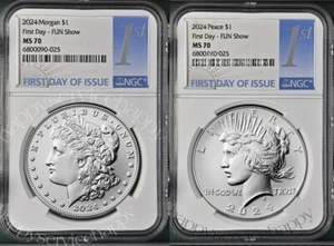 2024 Morgan & Peace Silver Dollar Uncirculated NGC MS70  First  Day FDI , - Picture 1 of 1