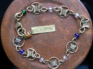 PULSERA MARIPOSA DELICADA JAN MICHAELS DE LATÓN DE COLECCIÓN - Imagen 1 de 7