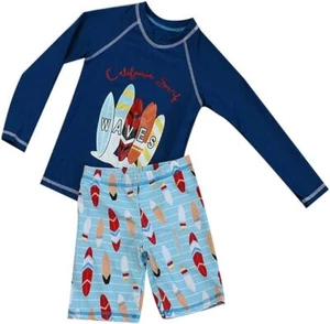 Boy's Two Piece Rash Guard and Bottoms Swimsuit - California Surf - Size: 14 - Picture 1 of 2