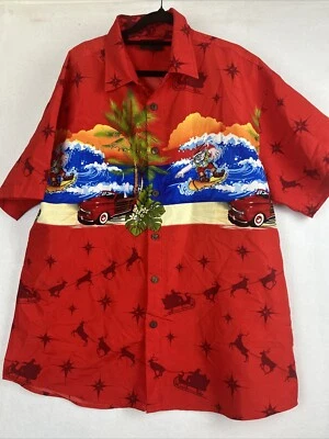 Men’s Lowes Christmas Hawaiian Shirt XL Red Santa Surfing Party Lightweight - Image 1 of 4