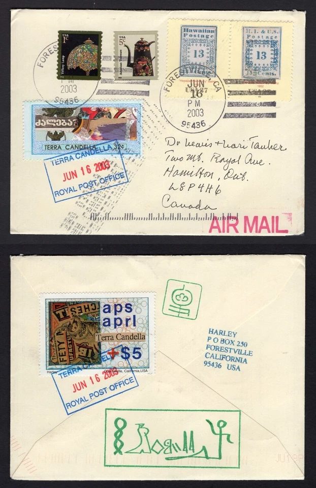 USA 2003 Cover to Canada Artist HARLEY Hand Addressed, Art Stamps TERRA CANDELLA - Image 1 of 3