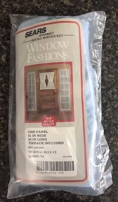 Vintage Sears Curtains Window Fashions Double Rod Pocket Panel Royal Blue LT NOS - Image 1 of 3