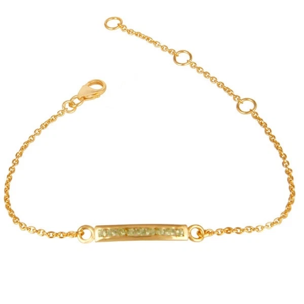 14K Gold Plated 925 Sterling Silver Peridot Round Cut Chain Adjustable Bracelet - Image 1 of 2
